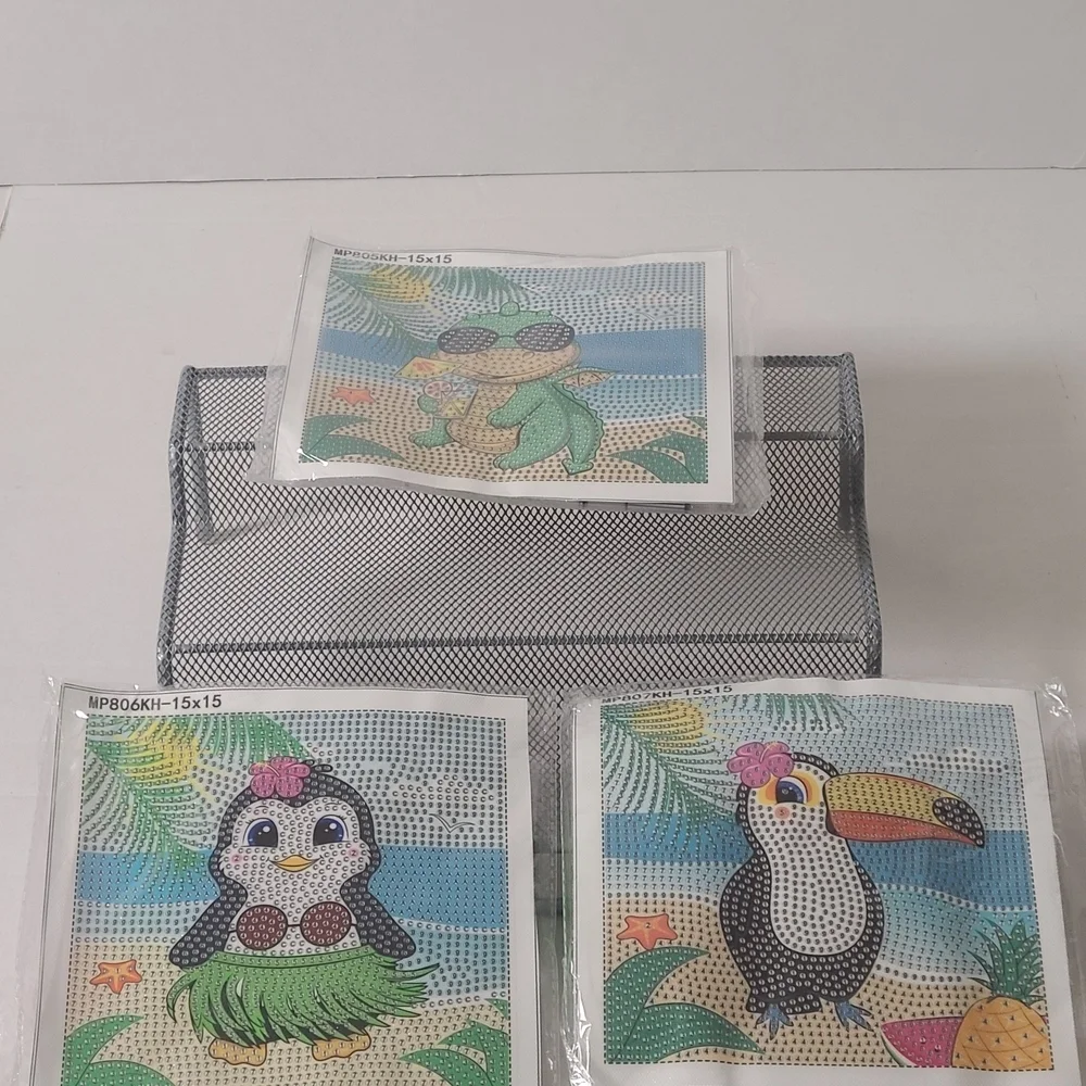 Kids Diamond Art 3 Pack NWOB Tucan, Peguin, Dinosaur Age 8 And Up
